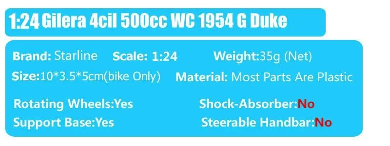 1:24 scale tiny Italeri Gilera 4cil 500cc World Champion 1954 No#76 G Duke motorcycle moto Diecasts & Toy Vehicles GP bike model