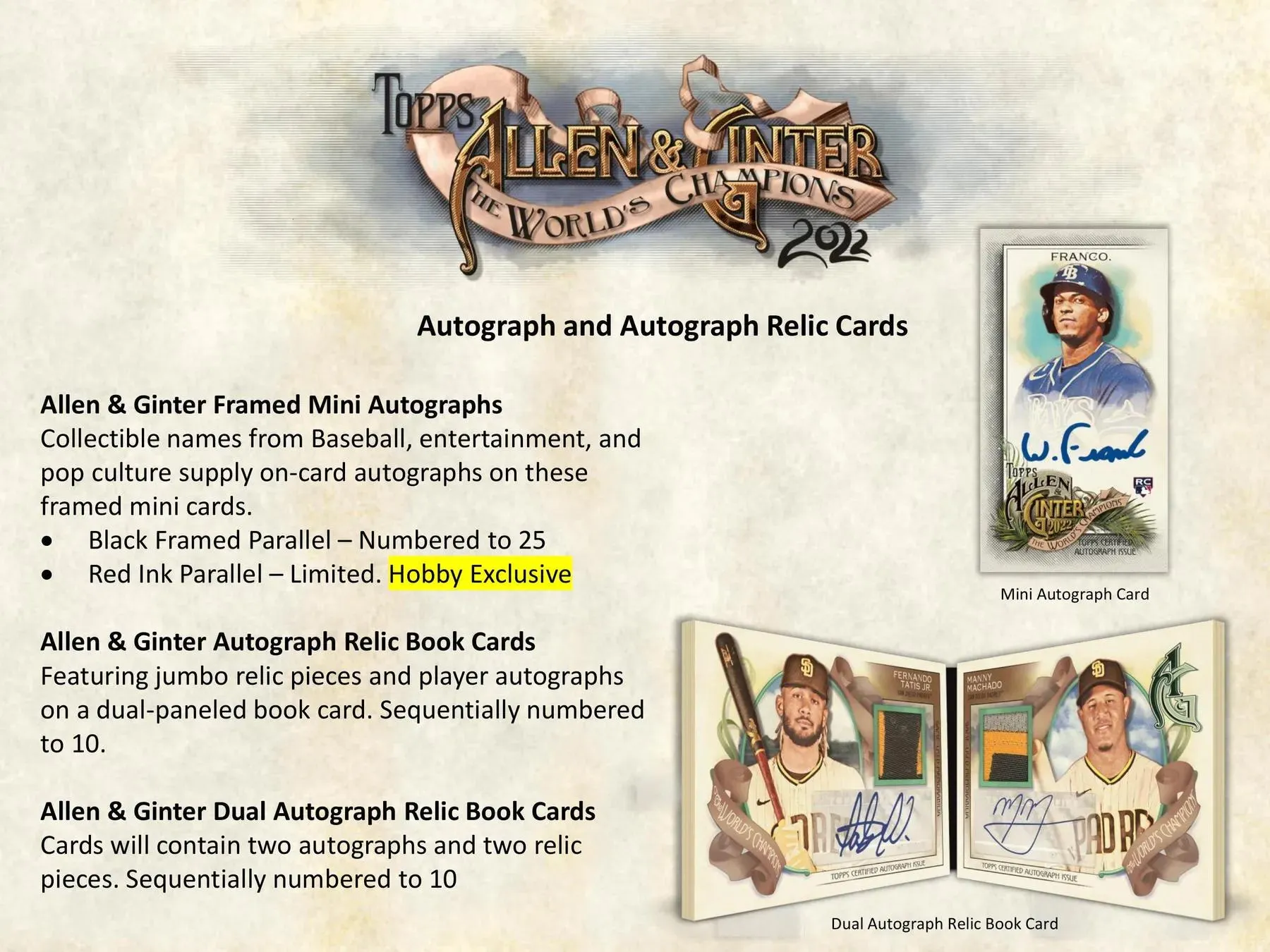 2022 Topps Allen & Ginter Baseball Hobby Box 24 Packs Per Box, 8 Cards Per Pack