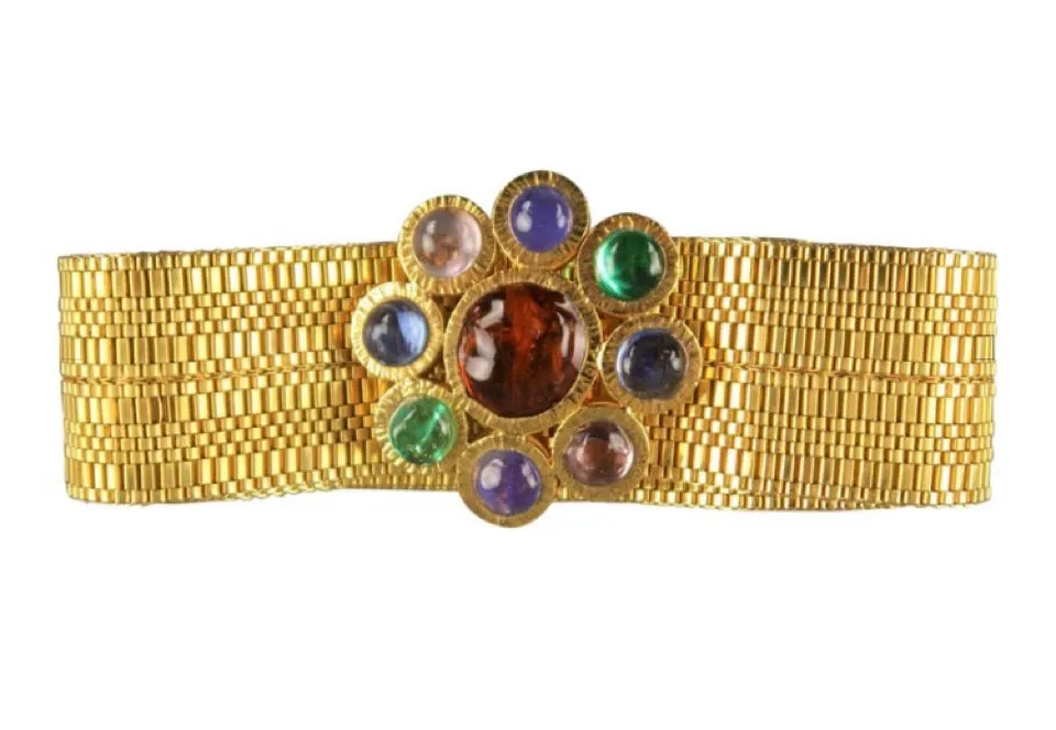 96A 1996 Fall Vintage CHANEL Gold Gripoix Rhinestone Byzantine Flower Metal Belt size Medium