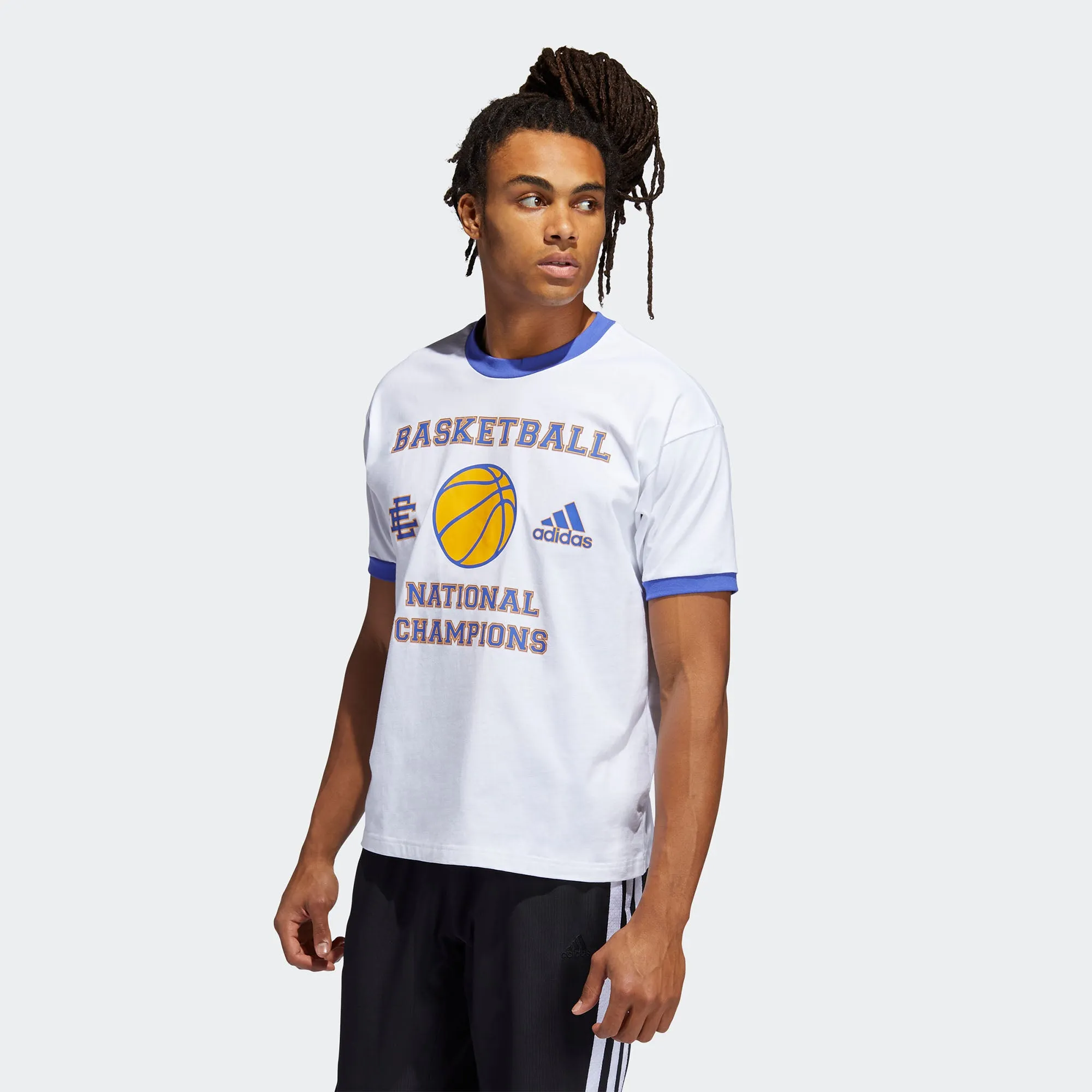 Adidas x Eric Emanuel Mens Hoops Summer Tee 'White/Sonic Ink'