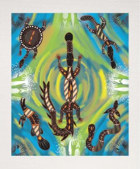 Bulurru Aboriginal Art Canvas Print Unstretched - Freshwater Totems By Louis Enoch