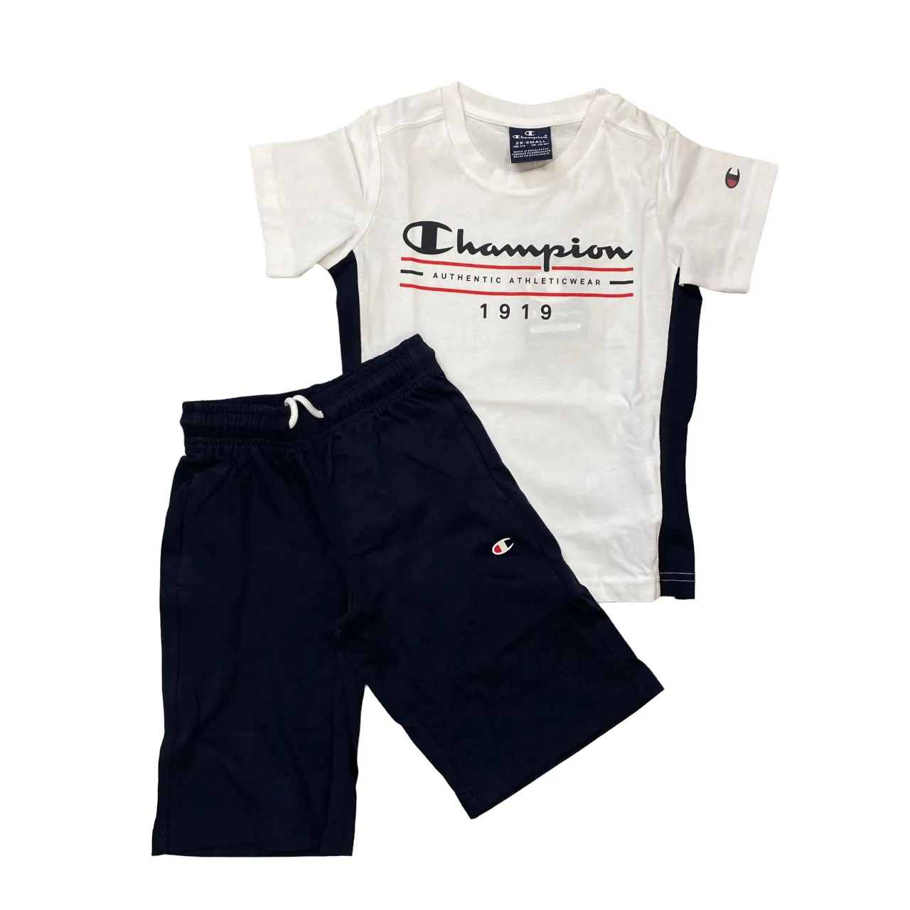 Champion boy's outfit t-shirt and shorts 306700 WW001 white blue