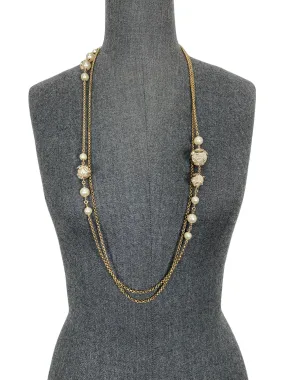 Chanel CC Logo Classic Faux Pearl Chain Link Double Wrap Necklace