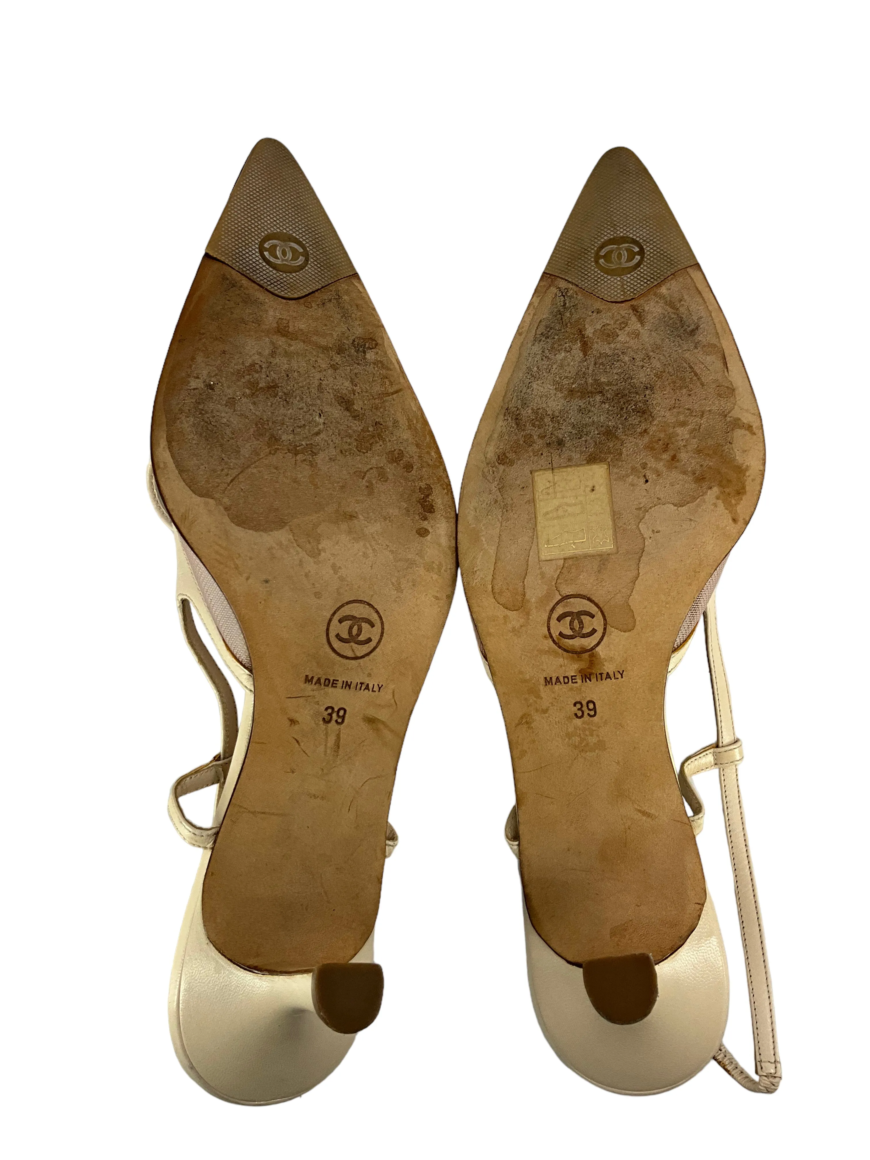 Chanel Ivory Leather Slingback Pumps Size 9