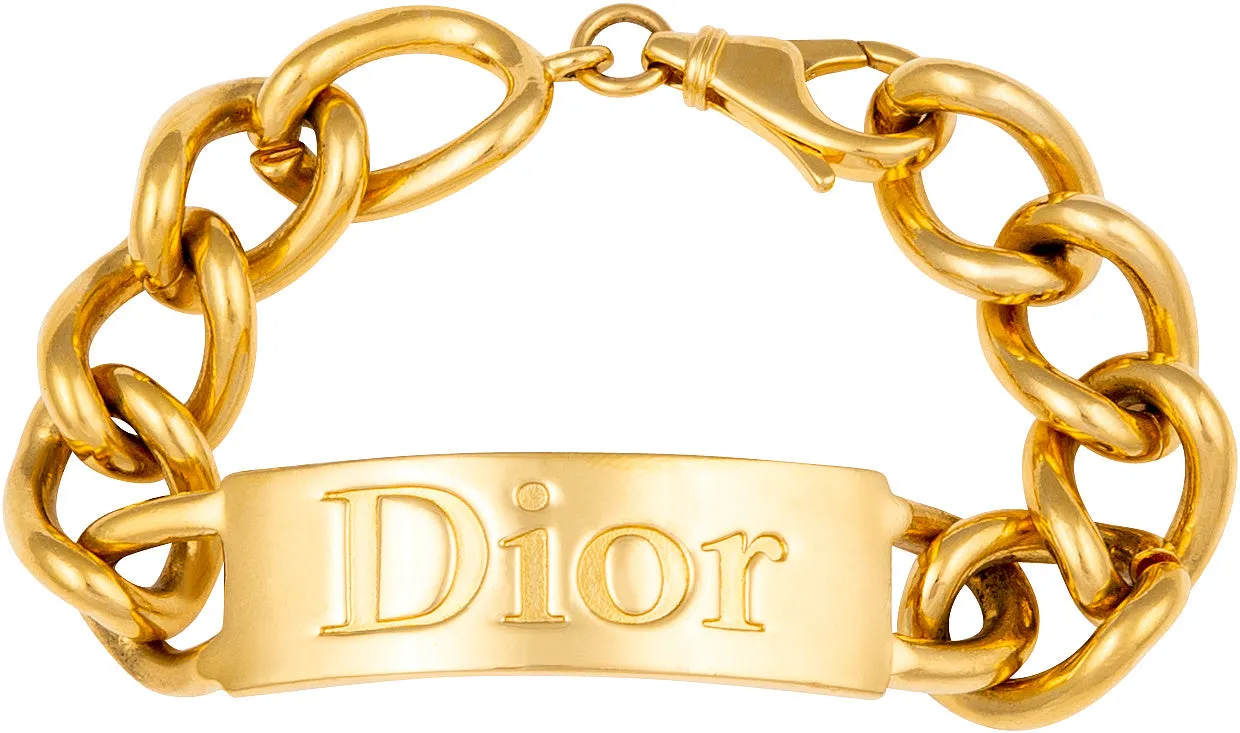 Christian Dior Fall 2000 Chunky Gold ID Logo Bracelet