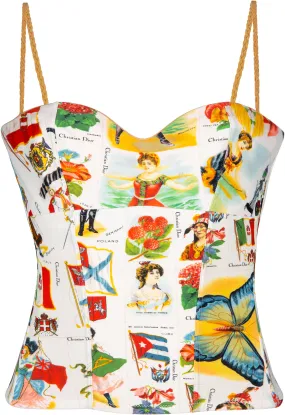 Christian Dior Spring 2002 Stamp Printed Bustier Top