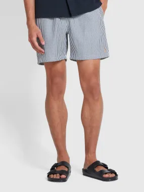 Colbert Seersucker Stripe Swim Shorts In True Navy