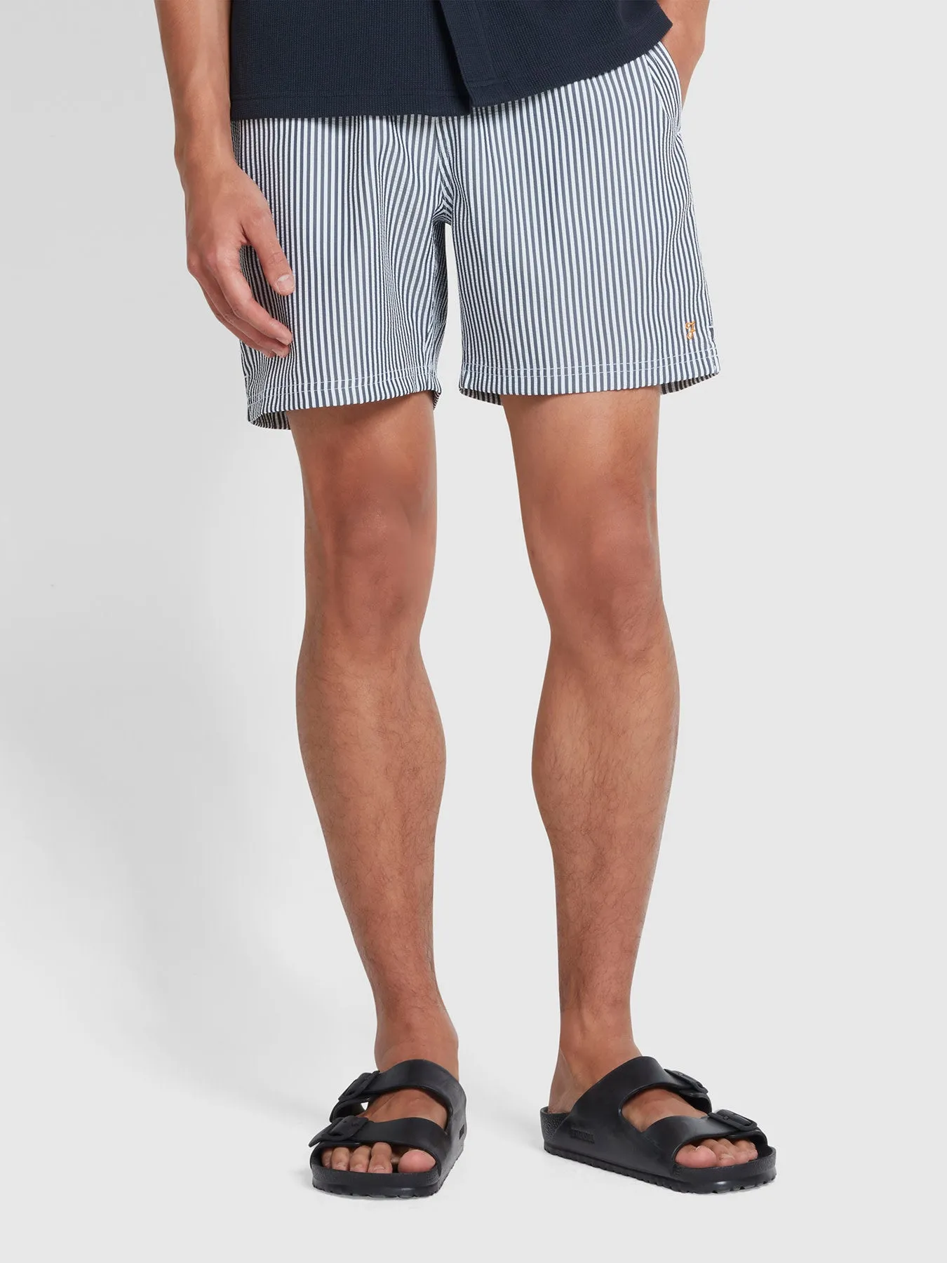 Colbert Seersucker Stripe Swim Shorts In True Navy