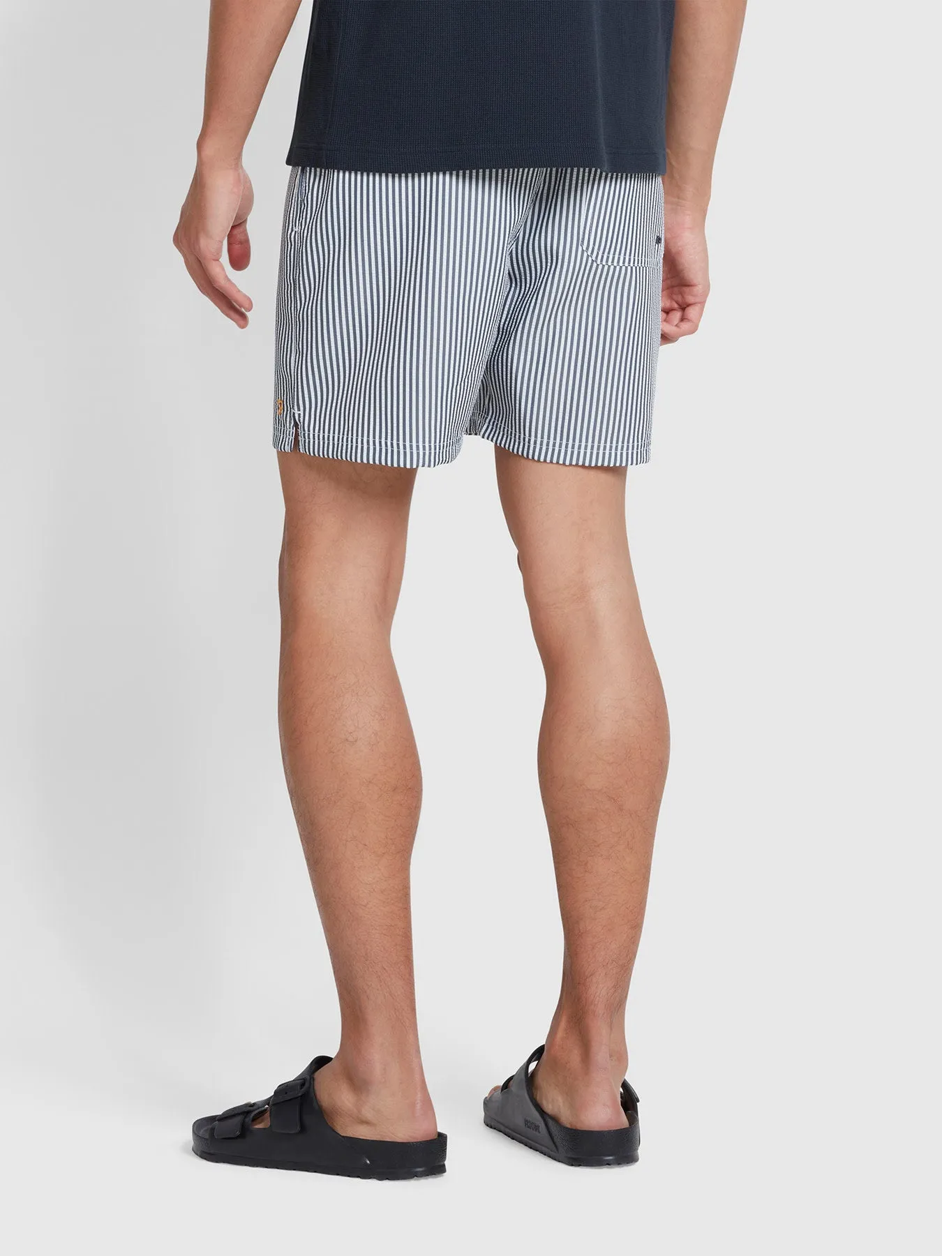 Colbert Seersucker Stripe Swim Shorts In True Navy