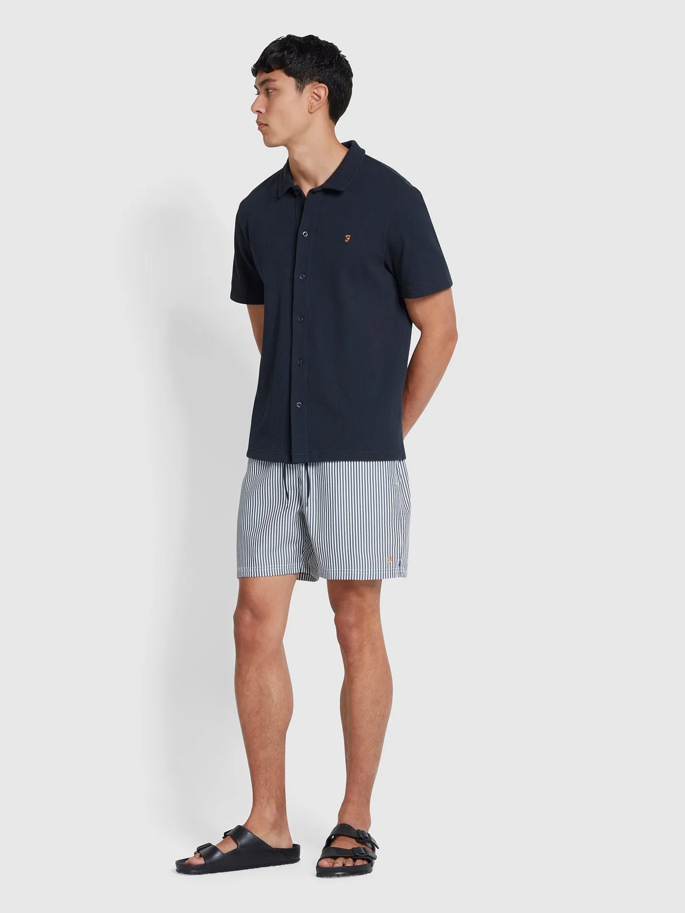 Colbert Seersucker Stripe Swim Shorts In True Navy