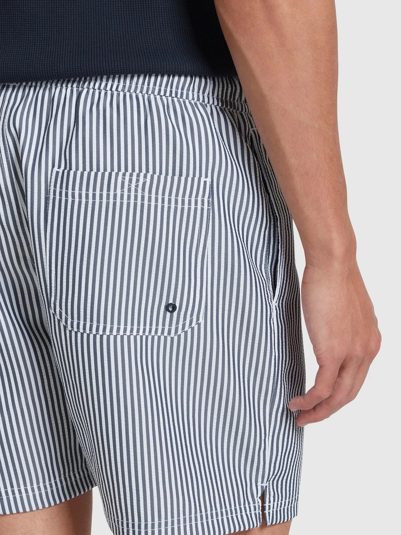 Colbert Seersucker Stripe Swim Shorts In True Navy