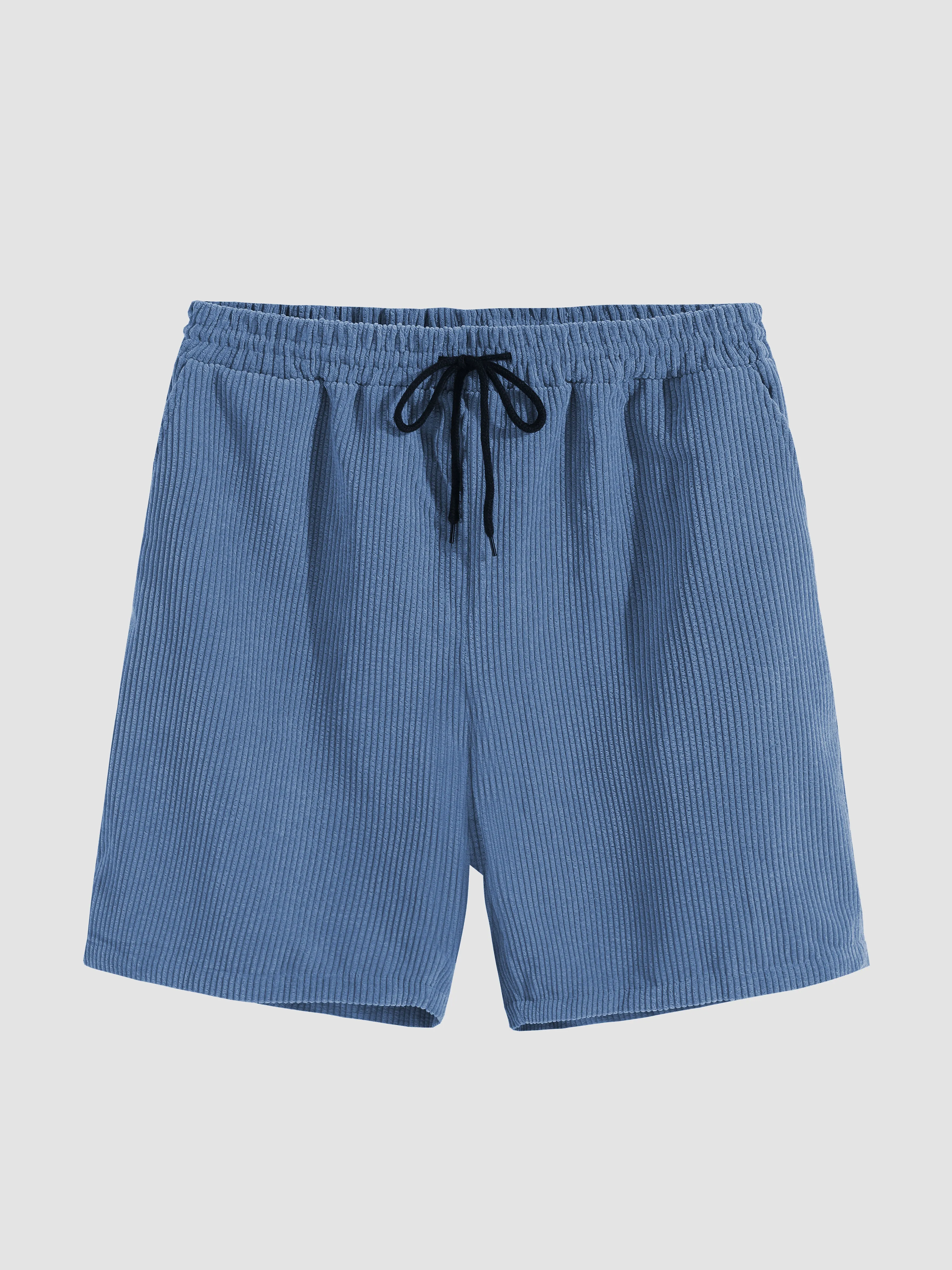 Corduroy Short Sleeved Revere Collar Shirt & Corduroy Drawstring Shorts