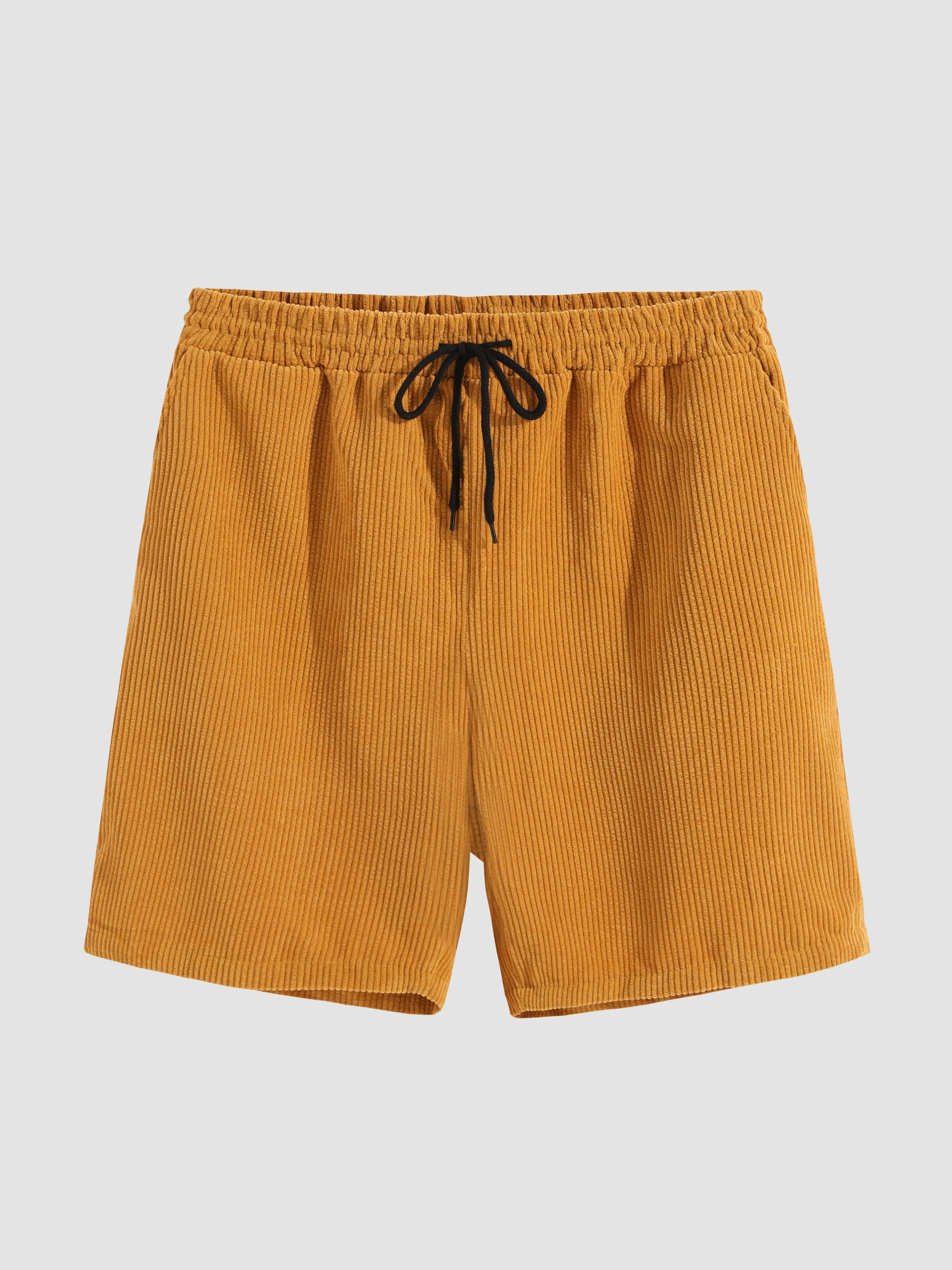 Corduroy Short Sleeved Revere Collar Shirt & Corduroy Drawstring Shorts