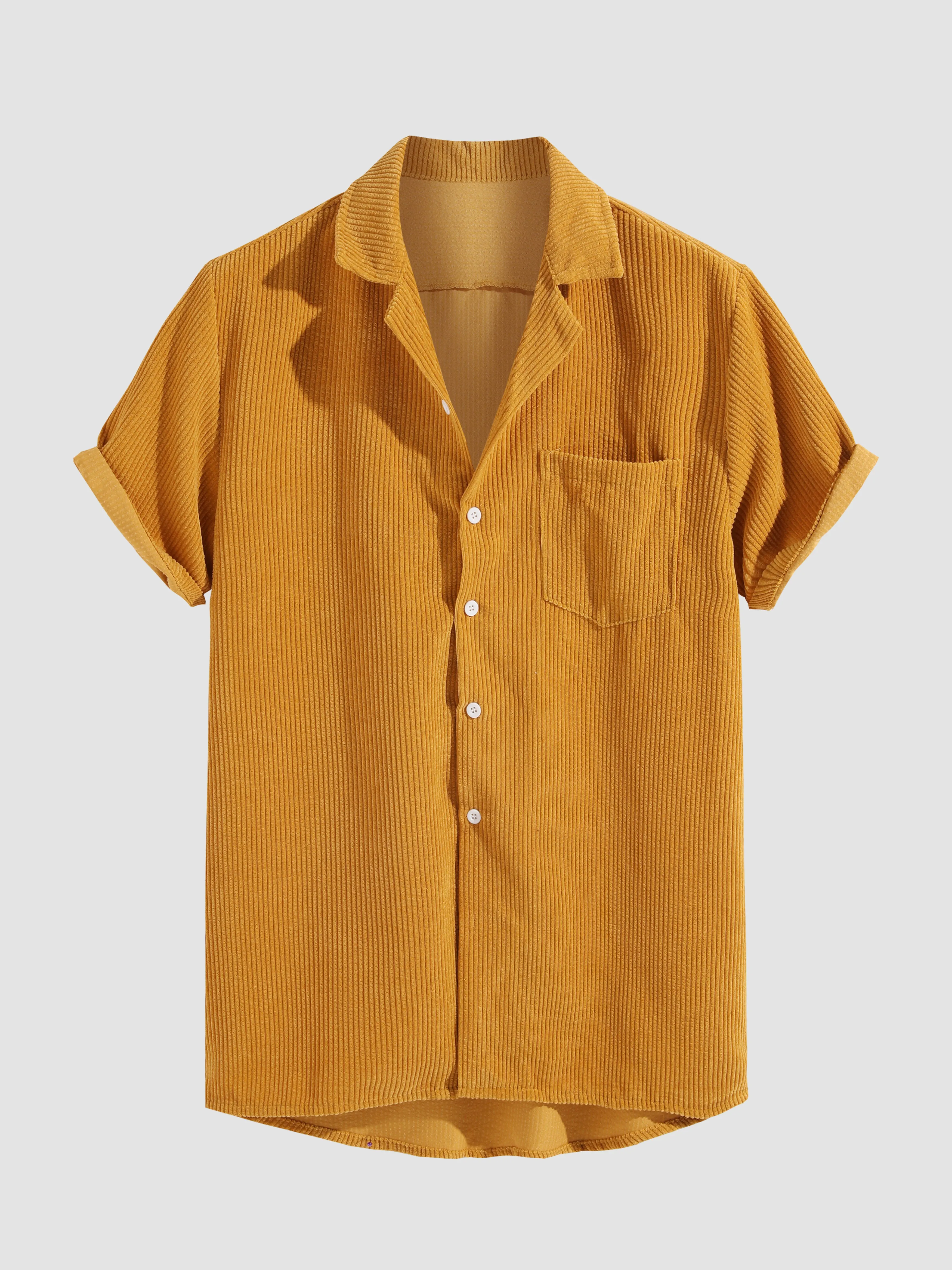 Corduroy Short Sleeved Revere Collar Shirt & Corduroy Drawstring Shorts