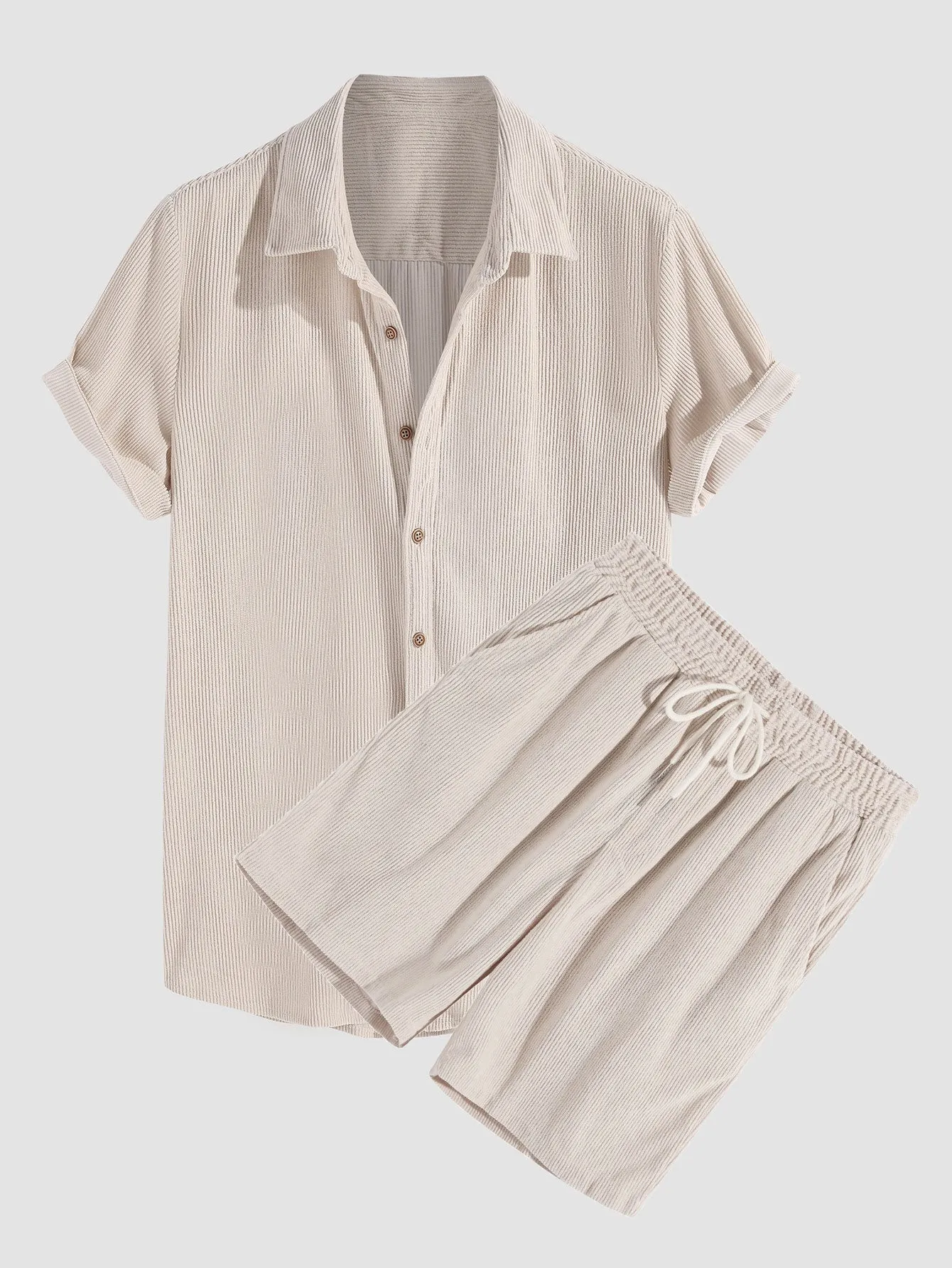 CRERI Short-Sleeved Corduroy Button Up Shirt & Shorts