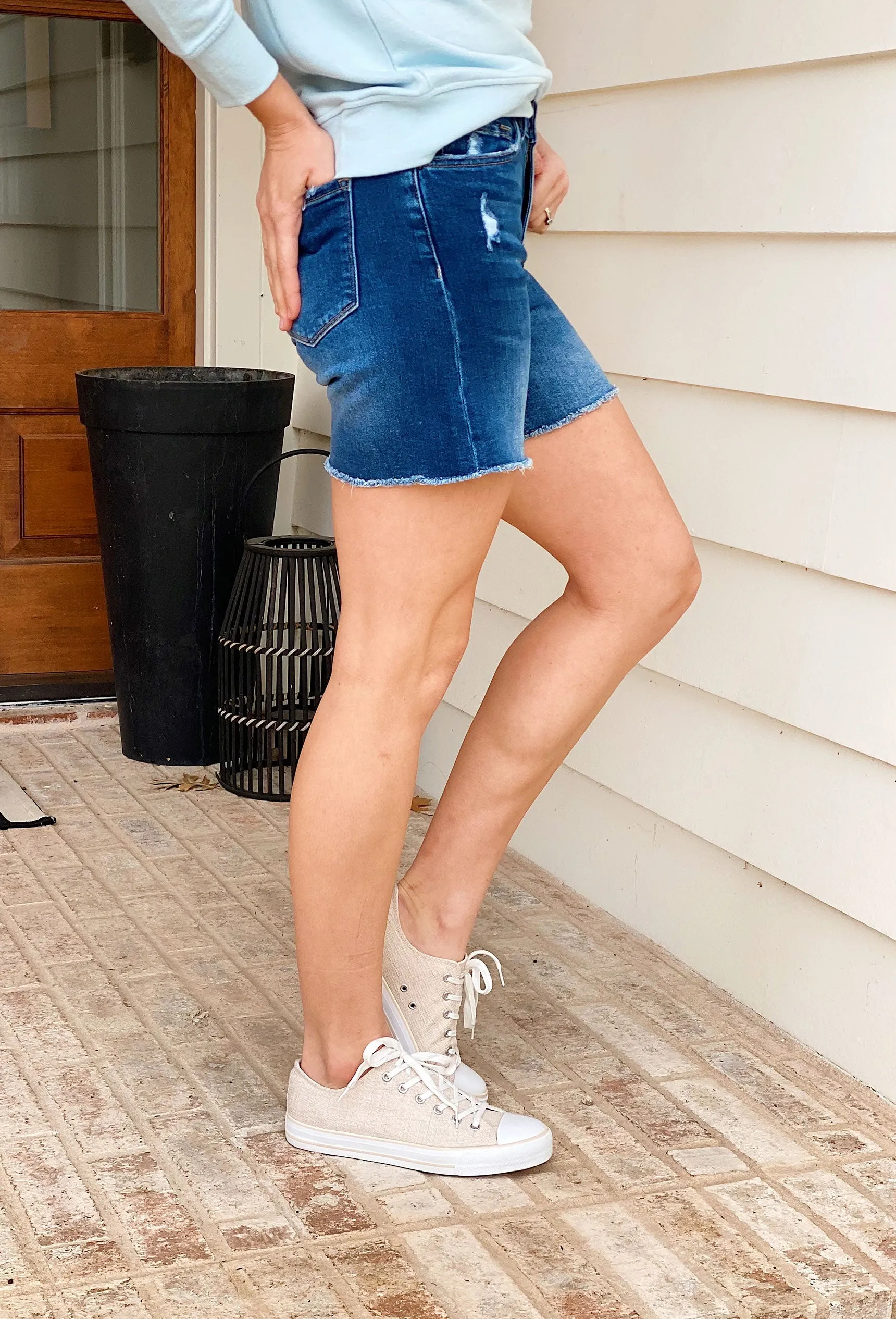 Loretta Midi Denim Shorts by Vervet