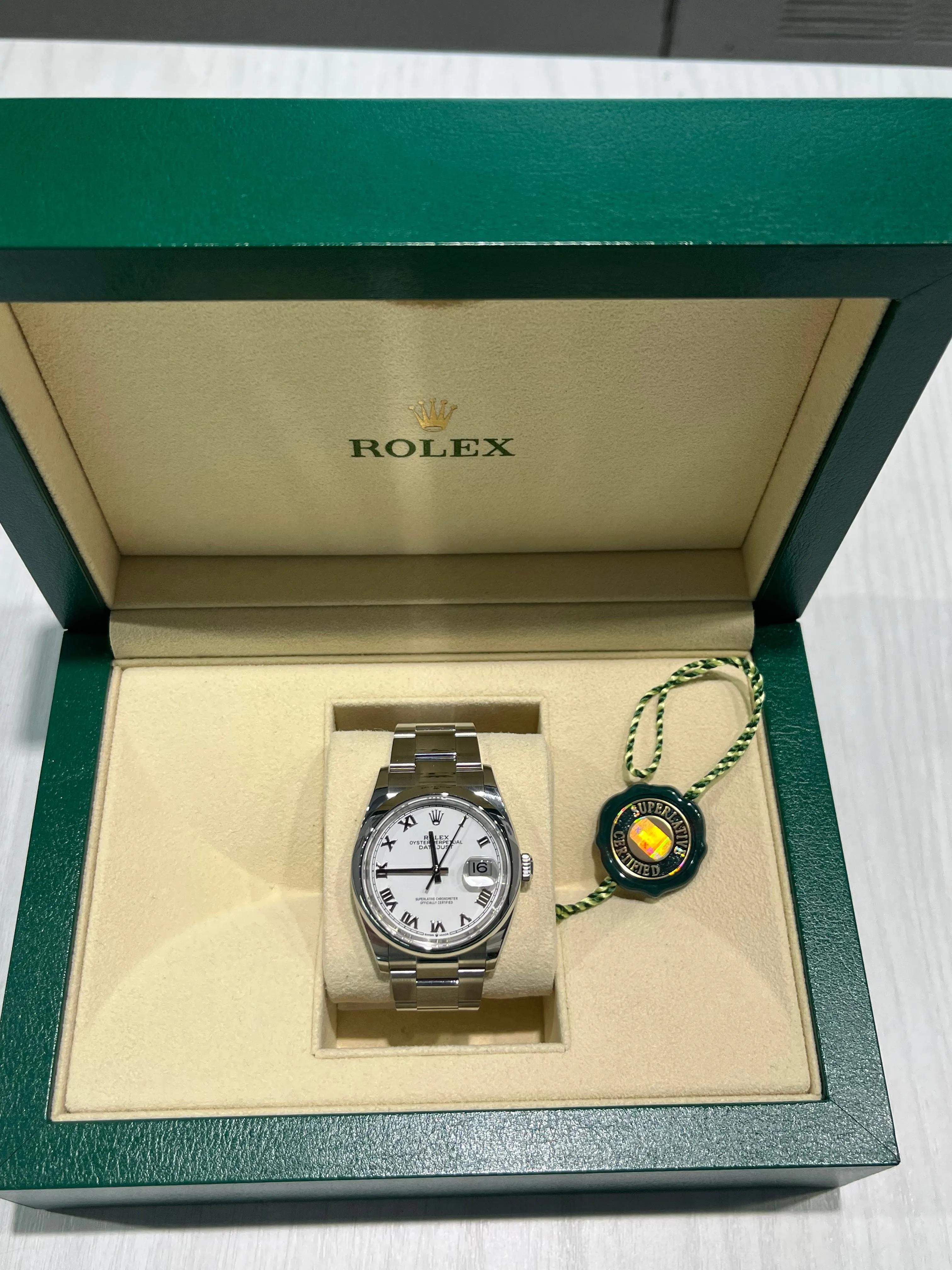 Rolex Datejust Oyster Bracelet White Roman Numeral Dial 126200