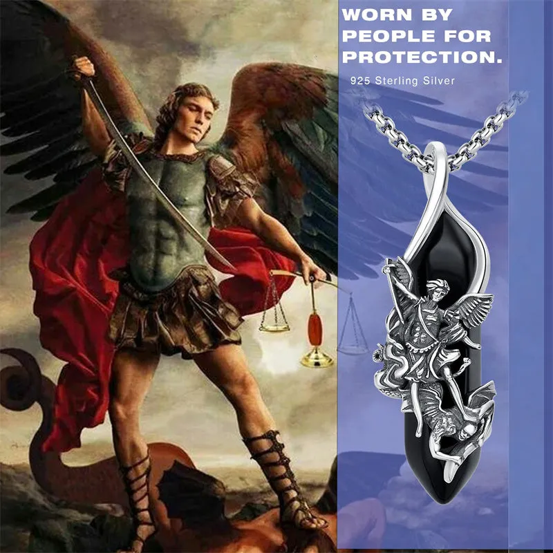 Saint Michael Necklace 925 Sterling Silver Pendant Crystal Catholic Religion Protection Jewelry Gifts for Women Men